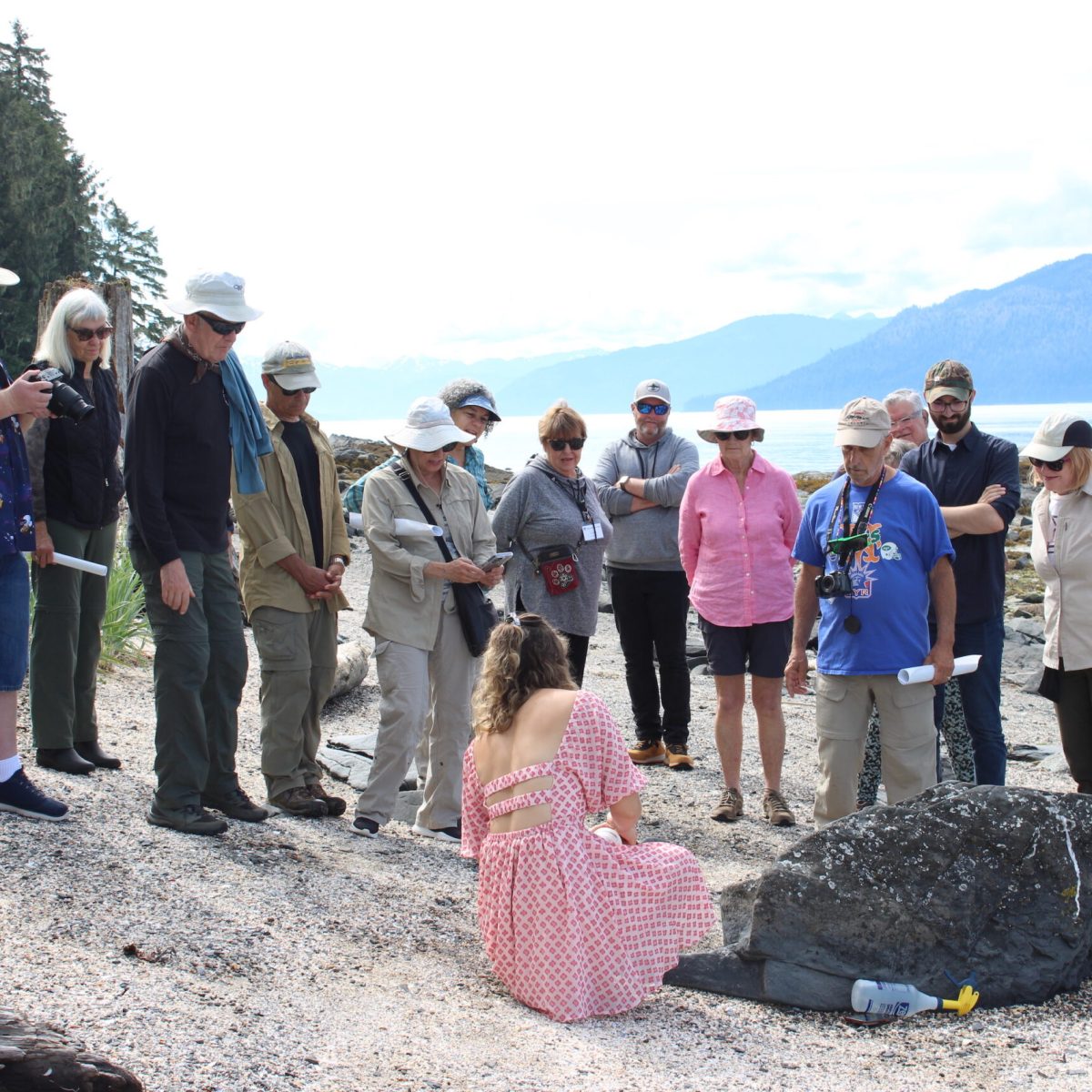 a group of people standing in front of a crowd